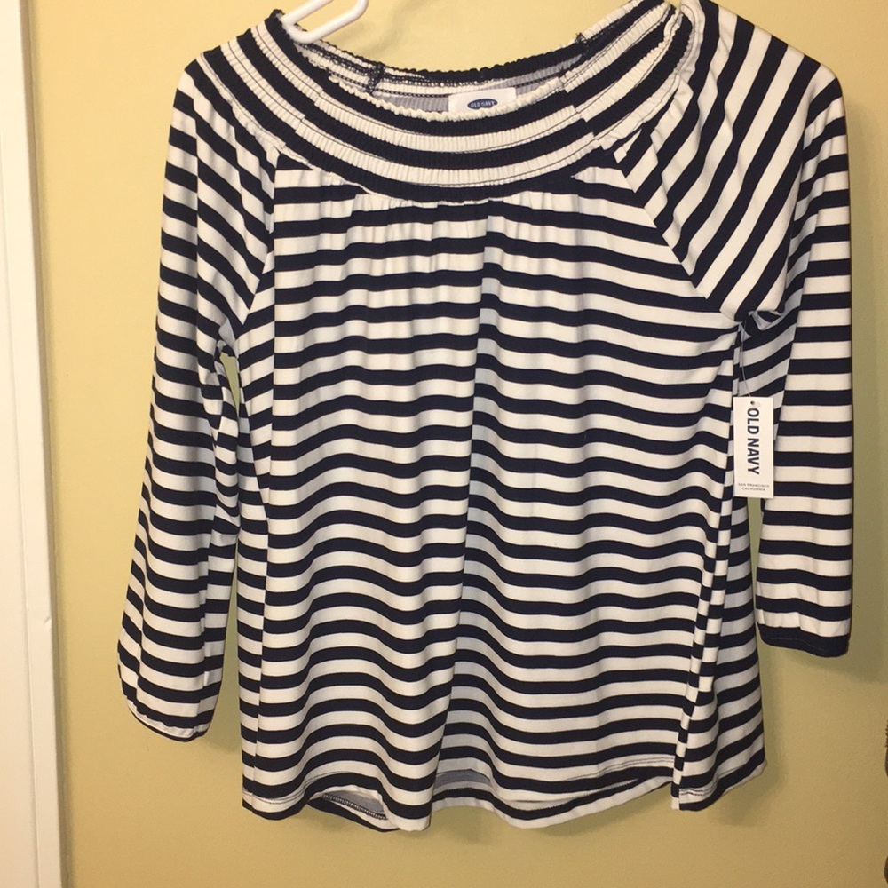 A black and white striped off the shoulder shirt!